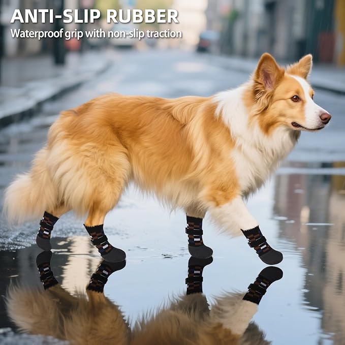 PUPTECK Dog Shoes for Hot Pavement Small Medium Large Size Dogs, Booties and Paw Protectors for Hardwood Floors, Grippy Socks to Prevent Licking Rubber Rain Hiking Boots for Senior Anti Slip