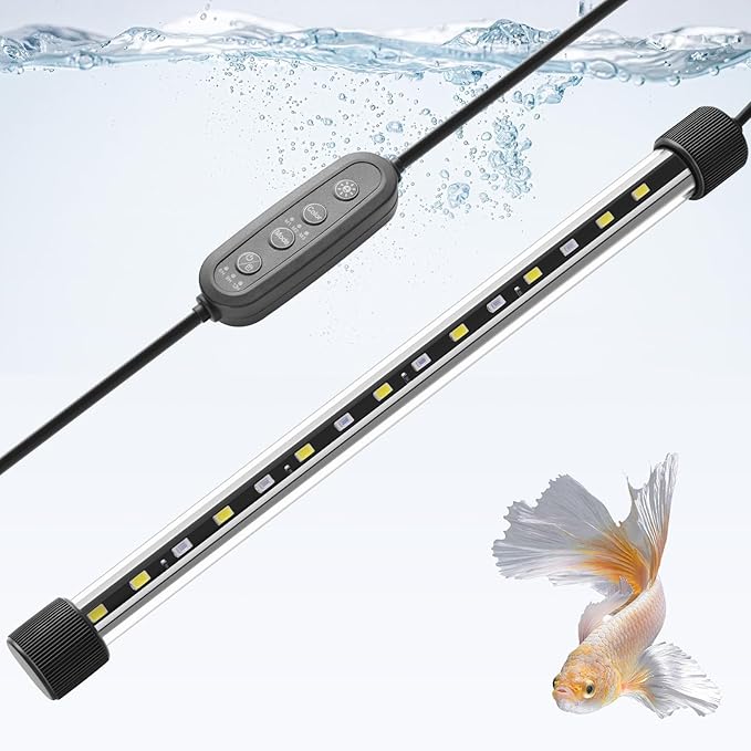 Dirvin 11inch Submersible Aquarium LED Light for Fish Tank, 24/7 Cycle Fish Tank Light with Timer, 15 LED Beads 3 Colors 3 Modes Brightness Adjustable, 5.5W