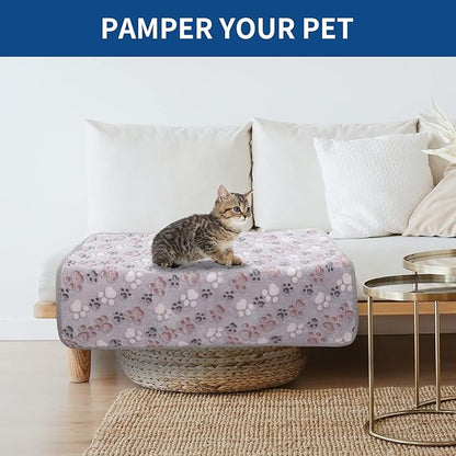 BVAGSS 6 Pack Small Dog Blanket, Super Soft Warm Pet Cover Blankets, Paw Print Puppy Fleece Flannel Blanket for Small Medium Dogs and Cats MW003