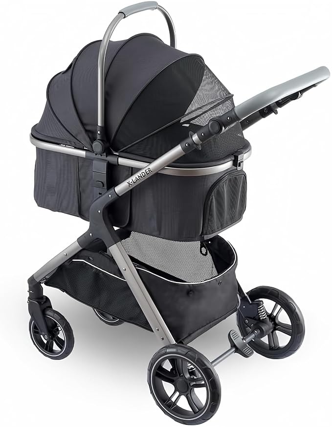 Pet Stroller for Small Medium Dogs, Cat Stroller Travel System Four Wheel Dog Stroller with Carrier, Zipperless Entry/Cup Holder/Storage Basket