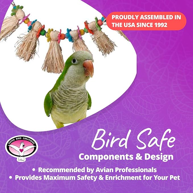 Super Bird Creations SB1094 Hula Skirt Bird Toy - Engaging Natural Bird Play - Ideal for Cockatiels Parakeets Parrots - Durable Enrichment Toy for Birds - Bird Size Small/Medium - 14" x 3" x 1.5"