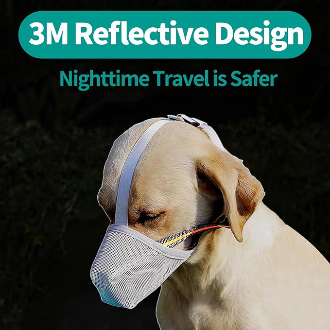 Dog Muzzle - Soft Mesh Muzzle for Small Medium Large Dogs Labrador German Shepherd - Adjustable Puppy Muzzles for Scavenging Biting Licking and Chewing - Allows Panting and Drinking (GreyXS)