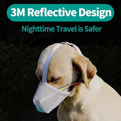 Dog Muzzle - Soft Mesh Muzzle for Small Medium Large Dogs Labrador German Shepherd - Adjustable Puppy Muzzles for Scavenging Biting Licking and Chewing - Allows Panting and Drinking (GreyXL)