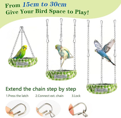 Waterproof Bird Bed with Adjustable Chain, Customizable Height Hanging Bird Hammock for Cage, Small Size Bird Nest with Durable Non-Collapsible Bottom, Bird Hut for Conures, Budgies (Green)