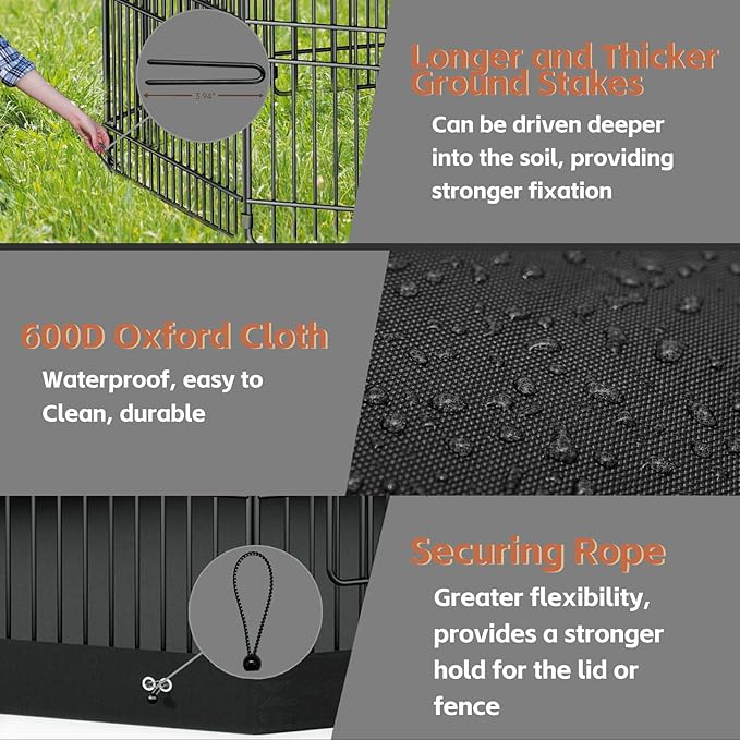 24__ Dog Playpen, 8 Panels Dog Pens with Bottom Pad, Metal Foldable Pet Puppy Exercise Fence Crate Kennel, Indoor Outdoor Escape Proof Pen for Small Medium Pets (with Bottom pad)