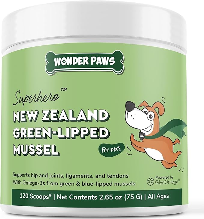 Premium Green Lipped Mussels for Dogs  Pure New Zealand Green Lipped Mussel Powder with Blue Lipped Mussels for Dogs  for Hip and Joint Flexibility, Mobility, Strength, Tendons and Muscles  2.60oz