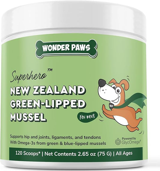 Premium Green Lipped Mussels for Dogs  Pure New Zealand Green Lipped Mussel Powder with Blue Lipped Mussels for Dogs  for Hip and Joint Flexibility, Mobility, Strength, Tendons and Muscles  2.60oz