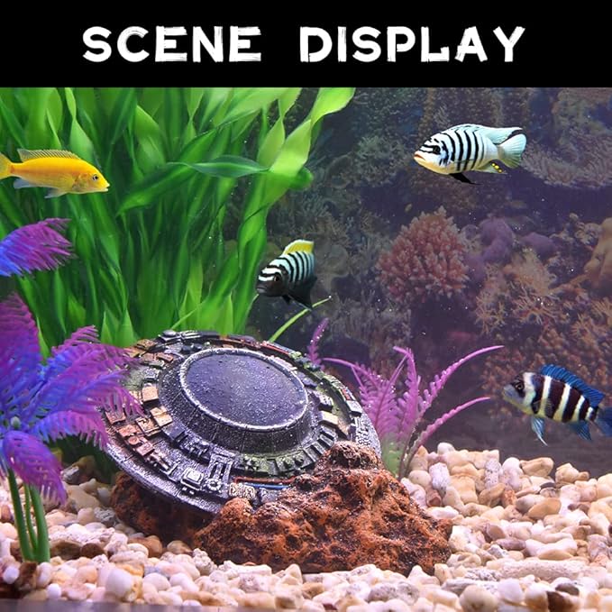Aquarium Decorations-UFO Fish Tank Accessories for Betta Hide Flying Saucer Creative Small Fish Tank Decor Reptile Box Landscaping Ornament