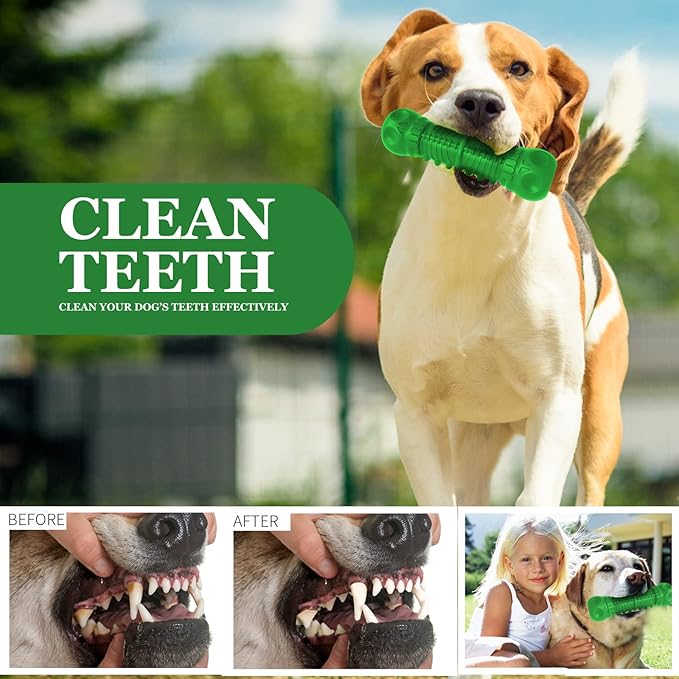 Dog Squeaky Toys for Aggressive Chewers, Durable Dog Chew Toys for Large Medium Breed Dog, Dog Toys, Tough Durable Dogs Toys with Natural Rubber (Green, for Larege Dogs)