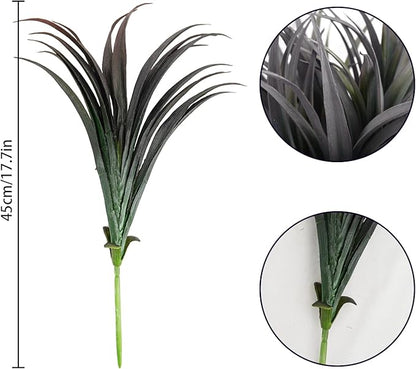 6Pcs Artificial Grass Fake Plants 17.3in Outdoor Plants UV Resistant Faux Greenery Stems Fake Grass for Home Window Garden Office Patio Pathway Front Porch Halloween Décor Green & Black