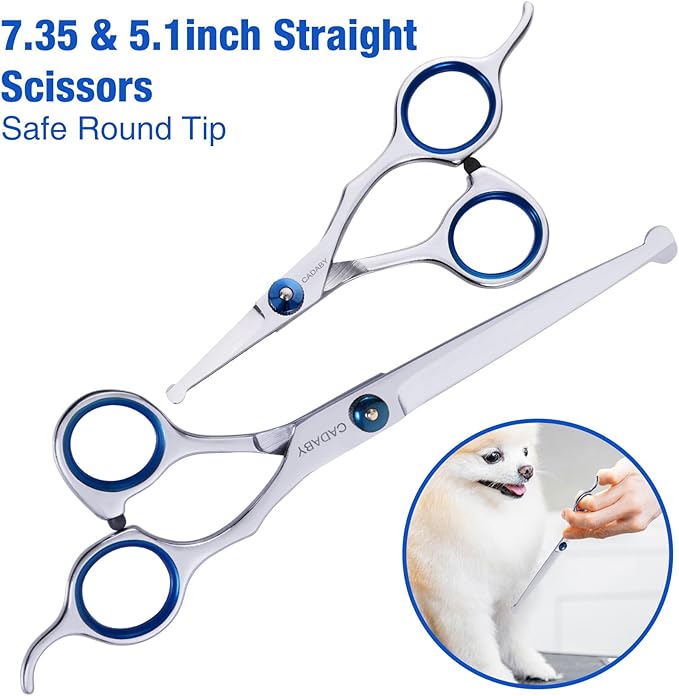 Dog Grooming Scissors Kit with Safety Round Tips,6 in 1 Professional Dog Scissors for Grooming, 4CR Stainless Steel Pet Grooming Shears for Dog, Cat, Blue