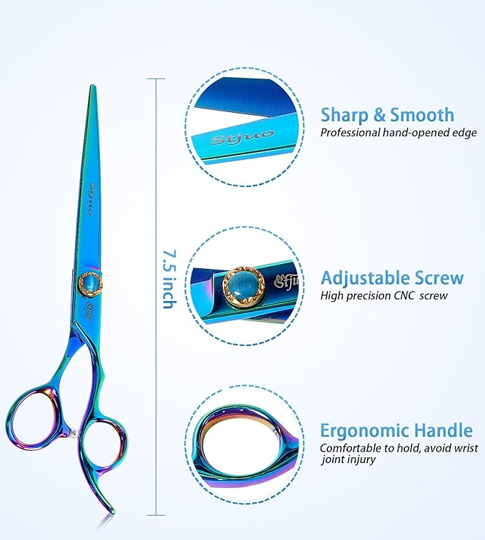 7.5'' Dog Straight Scissors for Grooming 440C Stainless Steel Green Professional Pet Trimming Scissors Sharp Blades Cutting for Dogs and Cats Shears