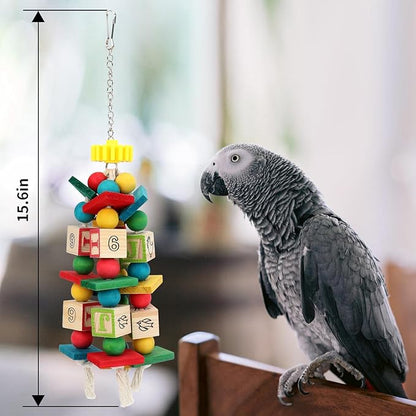 Rypet Wood Bird Chewing Toy for Cage, Wooden Birds Cage Toys for Helping Trim Beak, Parrot Toys for African Grey Parrots Cockatoos Amazon Parrot and Other Small to Medium Parrots