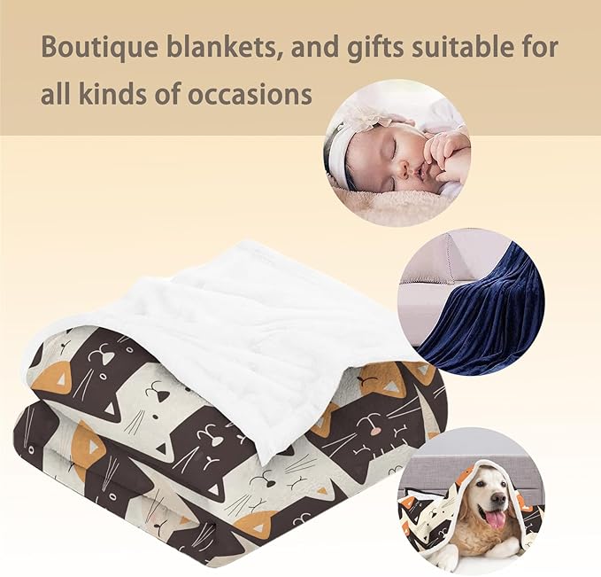 Cartoon Cat Flannel Throw Blanket, Soft Cozy Lightweight Animal Blankets for Couch, Bed, Travel, Outdoor & Decor, Warm Fluffy Fuzzy Blanket for Adults Kids 50×40 in