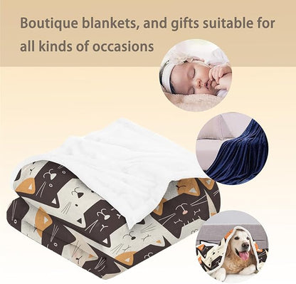 Cartoon Cat Flannel Throw Blanket, Soft Cozy Lightweight Animal Blankets for Couch, Bed, Travel, Outdoor & Decor, Warm Fluffy Fuzzy Blanket for Adults Kids 50×40 in