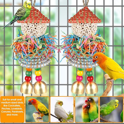 BBjinronjy 2PCS Bird Toys Parrot Foraging Shredder Hanging Toys Sola Balls with Bell for Small Parrots Parakeets Cockatiel Conures Love Birds Budgie Cage Toy