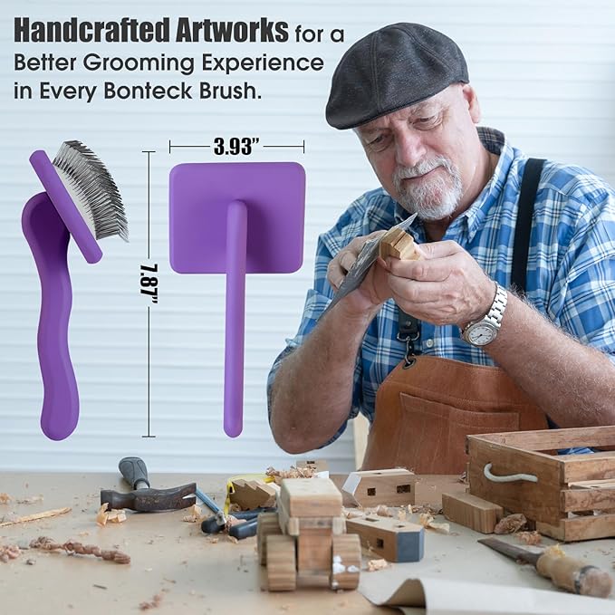 Dog Slicker Brush for Grooming Pet Hair, Large Size, Purple, Long Haired Brush For Dogs (Poodles, Goldendoodles, Labradoodles), Long Pin Brush For Dematting