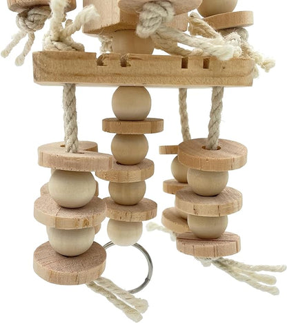 Dye-Free Block & Knot Chewing Toys for Medium and Large Parrots - Natural Wooden Bird Toys for Parakeet, Conures, Cockatiels, African Greys, Cockatoos, Amazon Parrots, Quakers