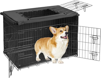 Veehoo 24 inch Dog Crate for Small Dogs with Three Doors & Cover-Metal Wire Dog Cage Kennels & Houses for Puppy&Cats, Indoor Outdoor Collapsible Metal Contour Dog Crate Kennels Kit with Removable Tray