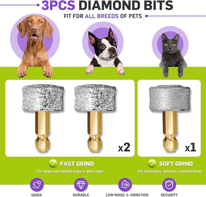 Dog Nail Grinder Super Quiet Dog Nail Trimmers 3 Grinding Wheels 3 Speed Rechargeable Pet Nail Grinder LED Display Dog Nail Clippers Kit for Large Medium Small Dogs Cats Dog Nail File Toenail Clippers