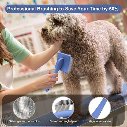 Wouble Slicker Brush for Dogs,Large Dog Brush for Grooming, Doodles Brush for Poodles, Goldendoodles and Labradoodles,Easy to Remove Tangles, Mats and Fluff- Blue