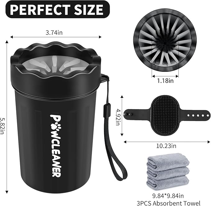 Dog Paw Cleaner for Dogs, (with 3Pcs Absorbent Towels & Adjustable Dog Bath Brush) Dog Paw Washer,Buddy Muddy Pet Foot Cleaner (Black, Medium)