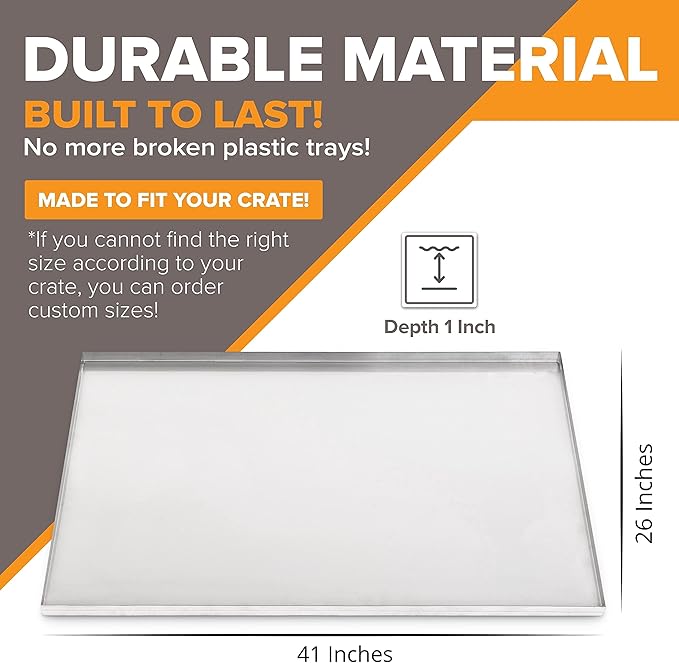 41" x 26" Metal Replacement Dog Crate Pan Chew Proof Crack Proof Pet Kennel Tray Central Dog Training Crate Pan Pet Supplies, Stainless Steel, 1" H