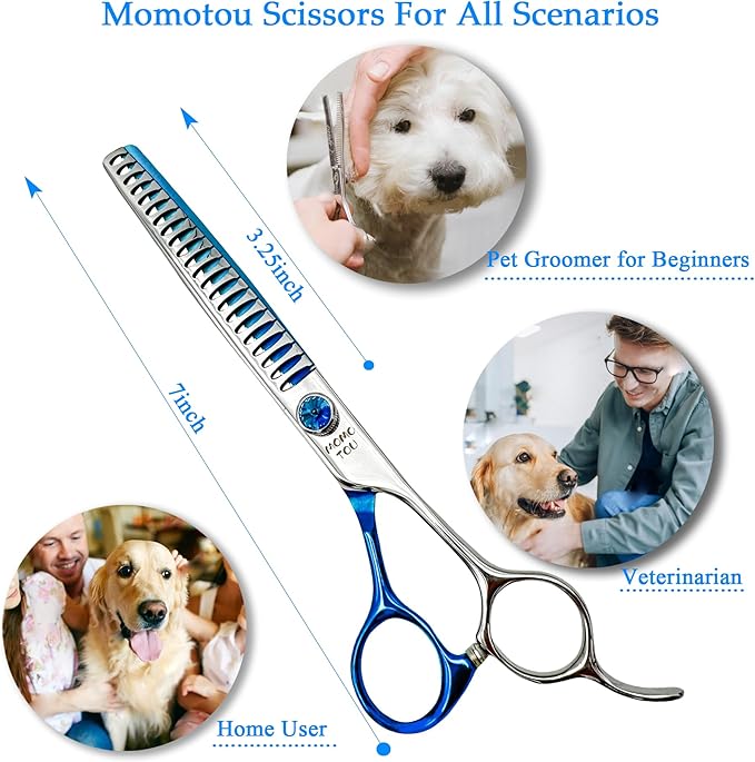 7'' Dog Grooming Scissors Set Straight Thinning Curved Chunker Shears 4pcs in 1 Set with Comb Dog Grooming Scissors Kit for Dogs and Cats