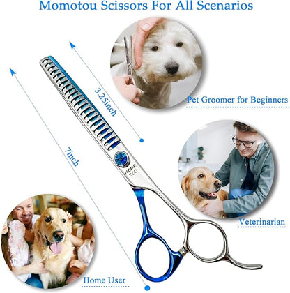 7'' Dog Grooming Scissors Set Straight Thinning Curved Chunker Shears 4pcs in 1 Set with Comb Dog Grooming Scissors Kit for Dogs and Cats