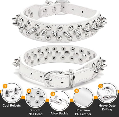 PETCARE Spiked Dog Collar White Soft Pu Leather Funny Mushrooms Rivet Spike Studded Puppy Collar Adjustable Outdoor Pet Dog Collar for Small Medium Large Dogs Cats Chihuahua Pug Pit Bull Dog Collars