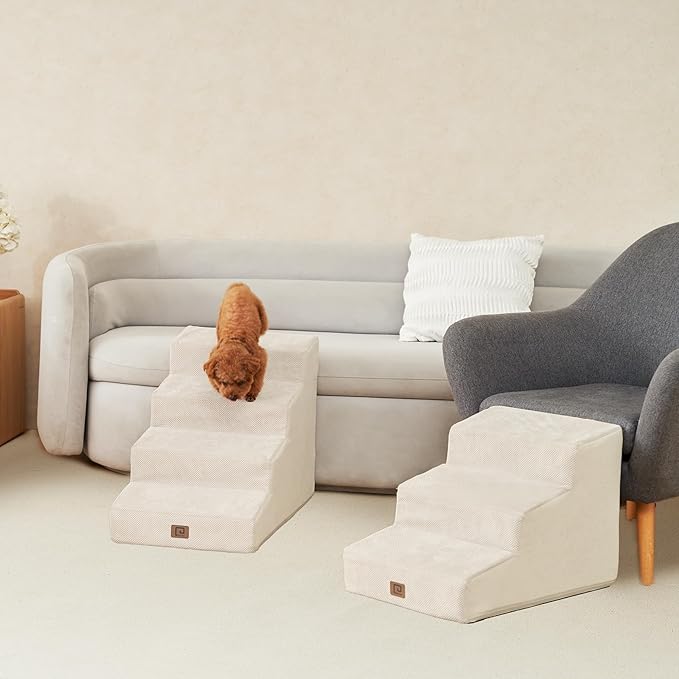 EHEYCIGA Dog Stairs for Small Dog 19.7”H, 4-Step Slope Dog Stairs for High Beds and Couch, Pet Steps with Non-Slip Bottom, Low Ramp and Larger Step Area