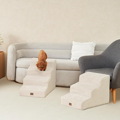 EHEYCIGA Dog Stairs for Small Dog 19.7”H, 4-Step Slope Dog Stairs for High Beds and Couch, Pet Steps with Non-Slip Bottom, Low Ramp and Larger Step Area