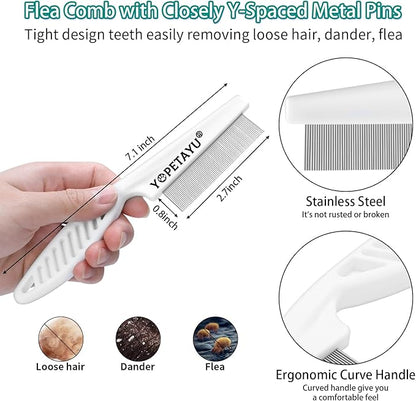 Dog Brush for Shedding, Self-Cleaning Slicker for Short & Long Haired Pets, Removes Mats, Tangles, Fur, Gentle on Skin, Ideal for Small, Medium, Large Dogs. Includes Flea Comb & Nail Clipper