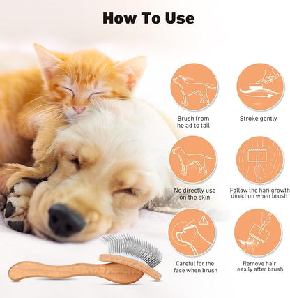 Dog Slicker Brush for Shedding and Grooming Medium or Long Haired Cats, Extra Long & Soft Pin Slicker Brush for Removes Loose Hair, Tangles, Knots, Undercoat, Free Pet Comb, Large, Clear