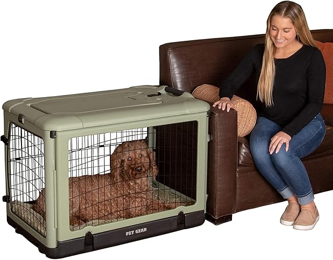 Pet Gear _he Other Door 4 Door Steel Crate for Dogs/Cats with Garage-Style Door, Includes Plush Bed + Travel Bag, No Tools Required, 3 Models, 3 Colors