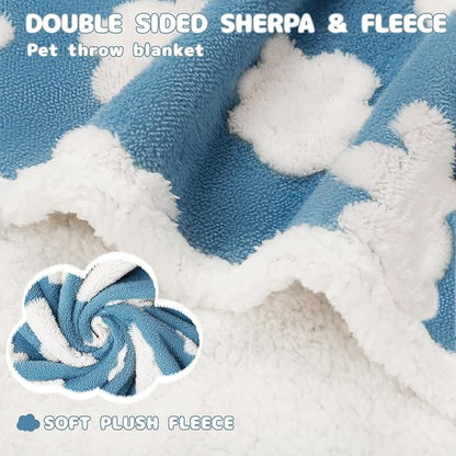 Luciphia Waterproof Dog Cat Blanket Fluffy Thick Fleece Pet Blanket,Washable Double Sided Sherpa Calming Blankets Flower Print Blankets for Medium Large Dogs Cats(Blue Cloud,67x57 inches)