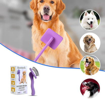 Dog Slicker Brush for Grooming Pet Hair, Large Size, Purple, Long Haired Brush For Dogs (Poodles, Goldendoodles, Labradoodles), Long Pin Brush For Dematting