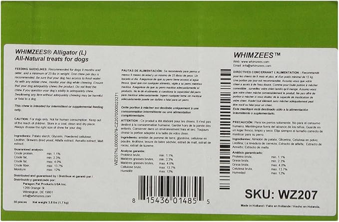 Whimzees Paragon Alligator Dental Chews for Large Dogs, 30 CT