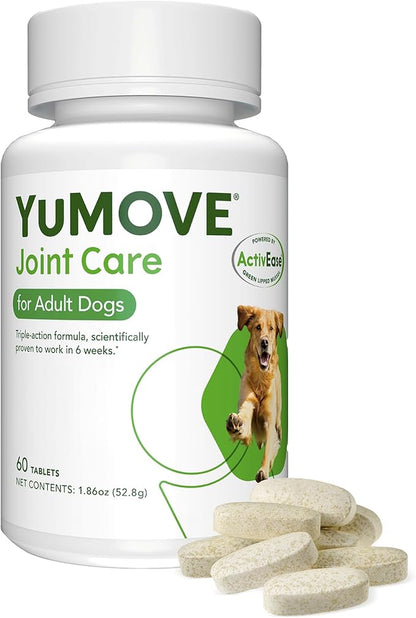 YuMOVE Hip & Joint Supplement for Dogs with Glucosamine, Hyaluronic Acid, Green Lipped Mussel & Omega 3 Joint Supplement - Regular or Advanced Strength (60ct, Chewable Tablets)