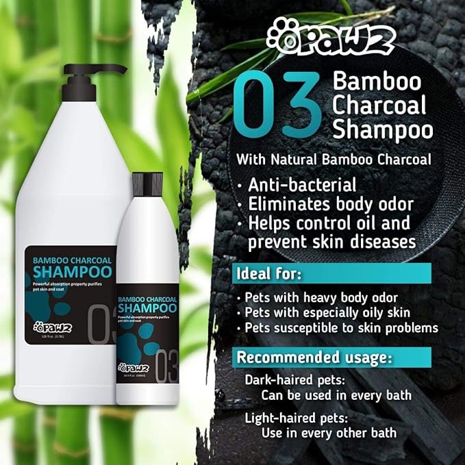 OPAWZ 03 Bamboo Charcoal Dog Shampoo, Hypoallergenic Pet Shampoo, Anti-Fungal Formula for Allergies and Itching Sensitive Skin, 16.9 fl.oz