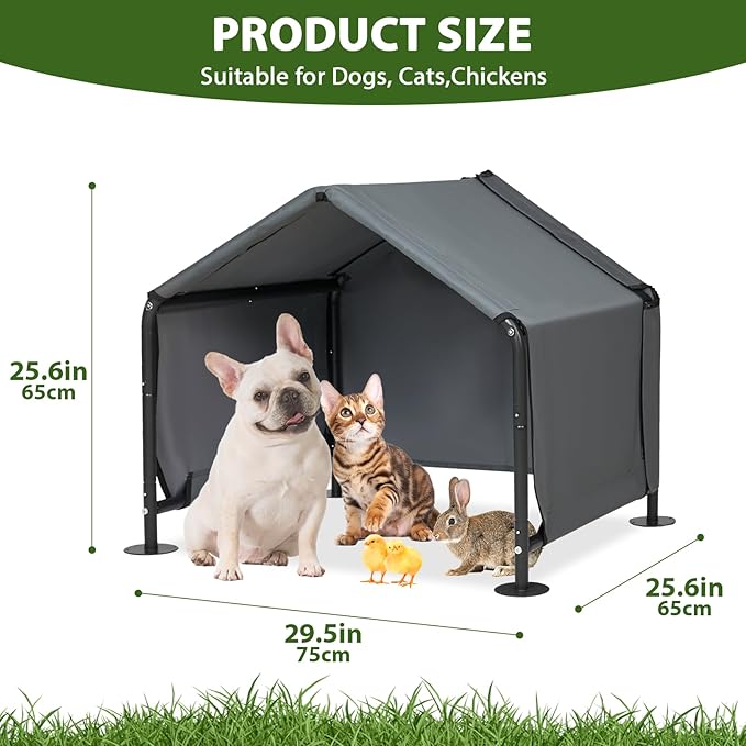 Dog Shades for Outside - Outdoor Dog Kennel for Small Dogs, 29.53_25.59_25.59 Outdoor Sun Rain Canopy Pet House, Waterproof Pet Canopy Shelter for Small Animals with Ground Nails