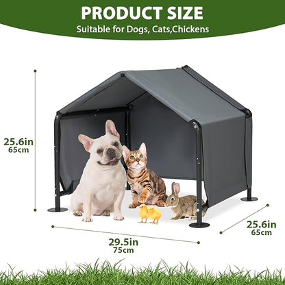 Dog Shades for Outside - Outdoor Dog Kennel for Small Dogs, 29.53_25.59_25.59 Outdoor Sun Rain Canopy Pet House, Waterproof Pet Canopy Shelter for Small Animals with Ground Nails
