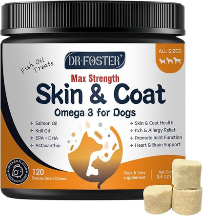 Omega 3 Fish Oil for Dogs, Salmon Oil for Dogs with EPA & DHA for Skin & Coat Health, Itch & Allergy Relief, Dog Shedding, Hot Spots Treatment, Joint Support, with Astaxanthin & Vitamin E