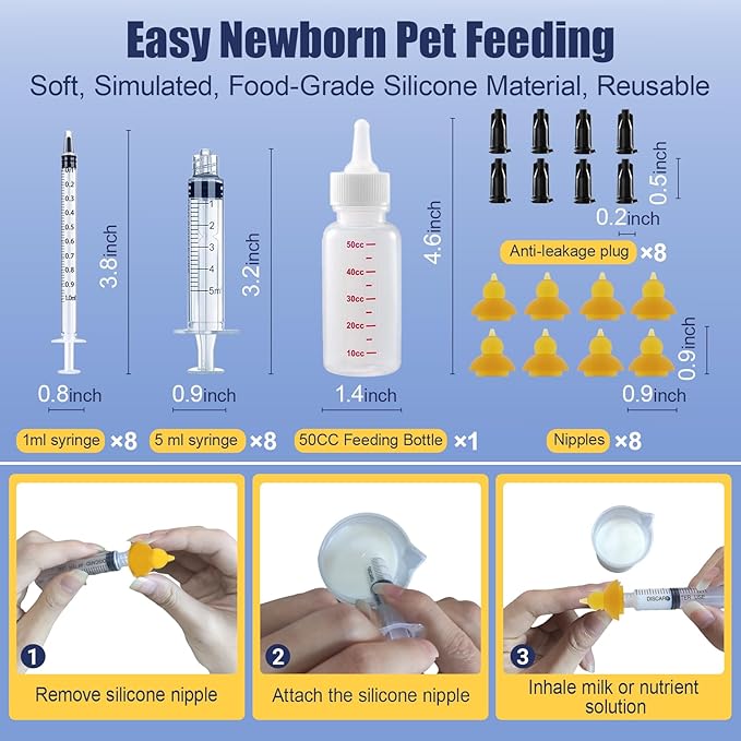 65 Pcs Deluxe Whelping Kit, Delivery of Kitten and Puppy Whelping Kit with Feeding Nipple Stethoscope Aspirator Puppy ID Bands etc Complete Full Kit