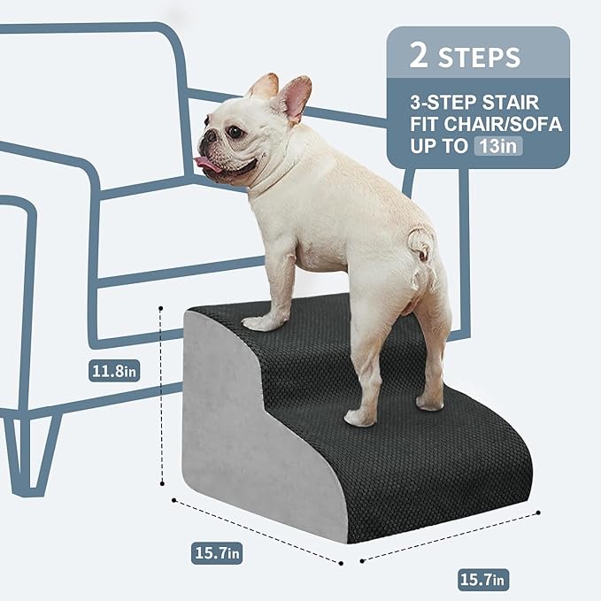 BOMOVA Dog Stairs for Small Dogs, 2-Step Dog Steps for Bed and Couch, High Density Foam Pet Stairs for Small Dogs and Cats, Non-Slip Bottom Dog Ramp, Grey, 2/3/4/5 Steps