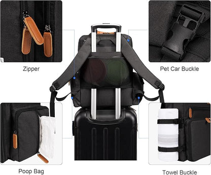 Modoker Dog Travel Bag, Airline Approved Backpack for Pet Accessories Organizer, Tote Weekend Bag with 2 Dog Food Storage Containers, 2 Collapsible Dog Bowls, 1 Pet Mat, Black