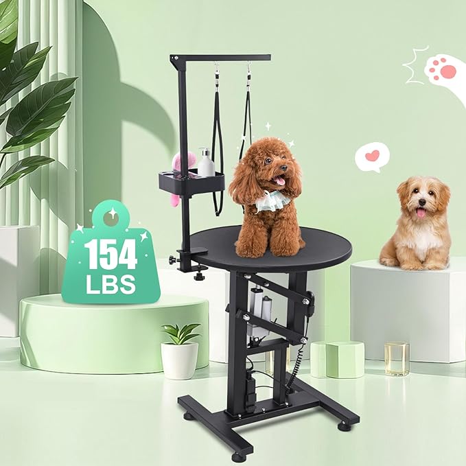 24" Electric Dog Grooming Table, Fast Lift Heavy Duty 360° Rotating Pet Grooming Desk for Small Dogs with Anti Skid Tabletop, Remote, Grooming Set, Tool Organizer, Black