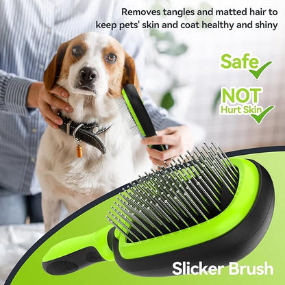 Pet Grooming Brush, Double Sided Detachable Shedding Dog Cat Brush, 5 in 1 Dog Grooming Brush for Shedding Long & Short Haired Dogs, Hair Removing, Bath&Massage, Reduce 95% Shedding Hair