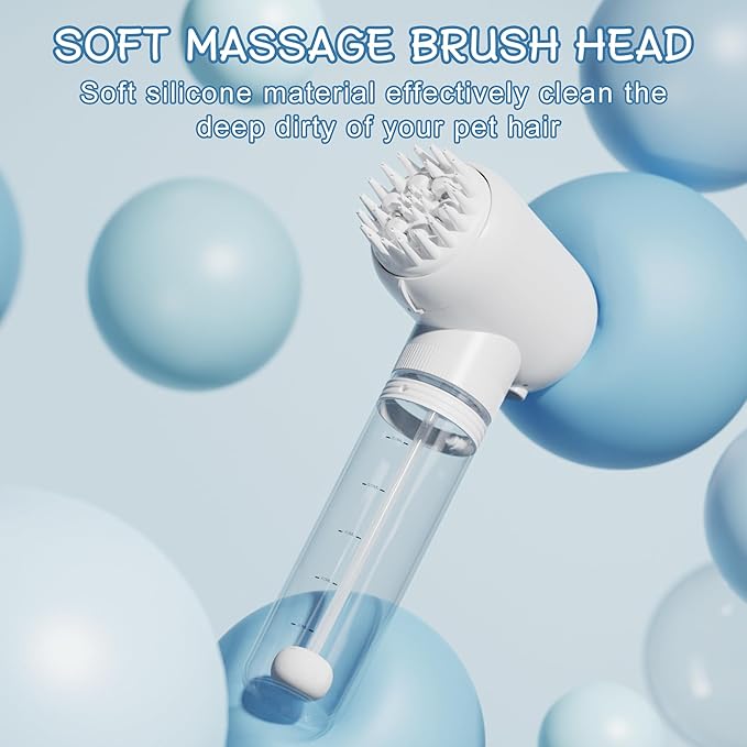 Dog Brush with Massage Head, Ergonomic Grip Handle,Electric Pet Bubble Bath Brush with Massage & Foaming Function, Ideal for Dogs and Cats, Gentle on Fur, Deep Cleansing