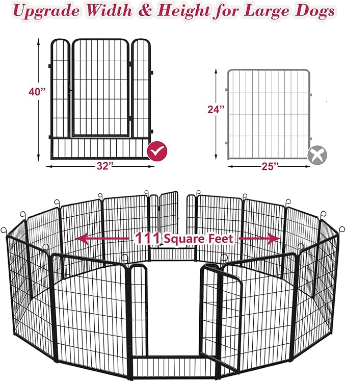 Dog Playpen, 40 inch Height 14 Panels Heavy Duty Dog Fence Pet Playpen with Door, Anti-Rust Dog Exercise Pen with Lock, Portable Pet Fence Outdoor for Yard RV Camping